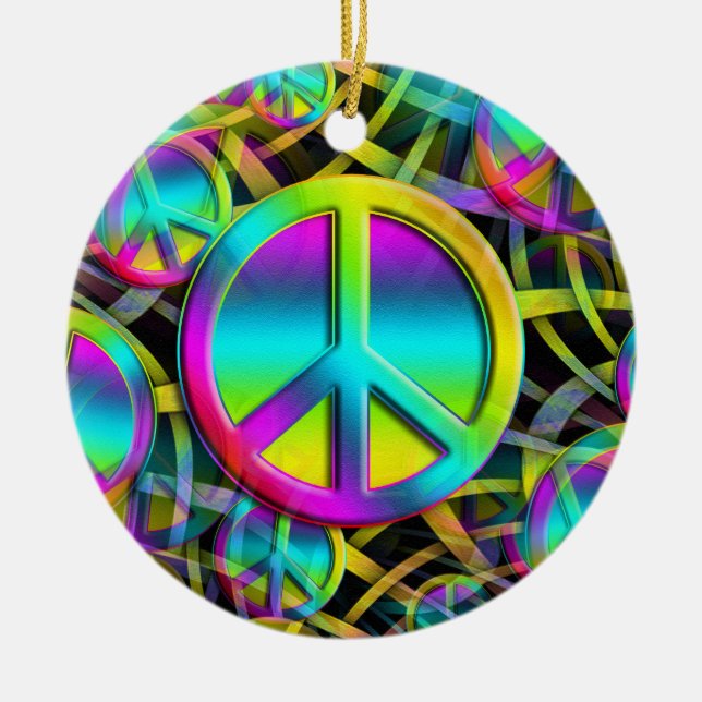 Färglöst Peace-program och sömlös mönster + dina i Julgransprydnad Keramik (Framsidan)
