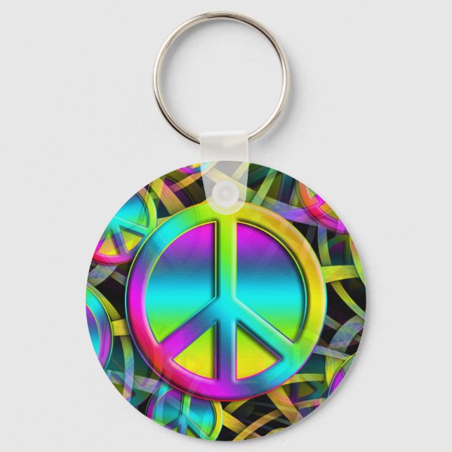 Färglöst Peace-program och sömlös mönster + dina i Nyckelring (Framsida)