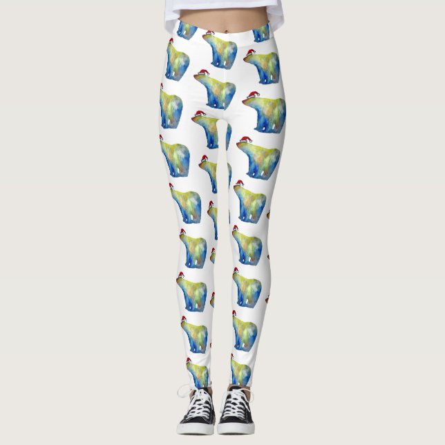 Färglöst polar med Santa Anpassningsbar Leggings (Framsida)