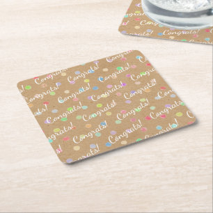 Färglöst Polka dots på Faux Kraft Papper bakgru Underlägg Papper Kvadrat