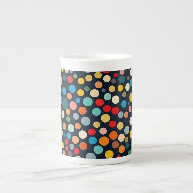 Färglöst Polka dots på Mörkens bakgrund Benporslin Mugg (Framsidan)