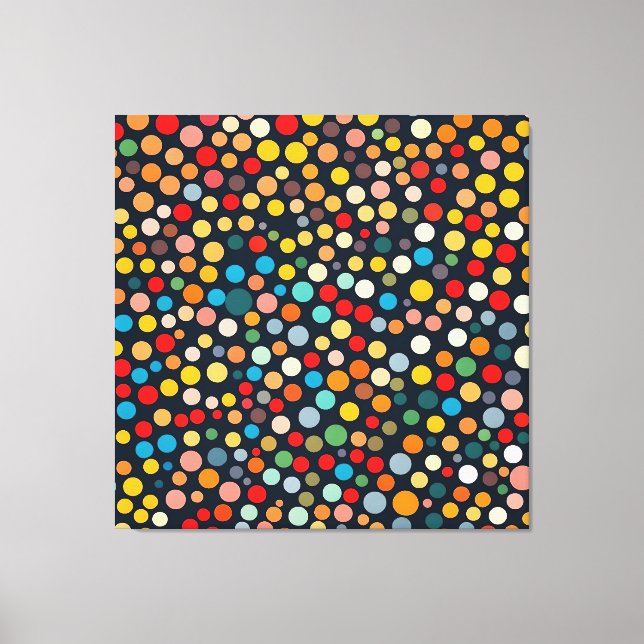 Färglöst Polka dots på Mörkens bakgrund Canvastryck (Framsida)