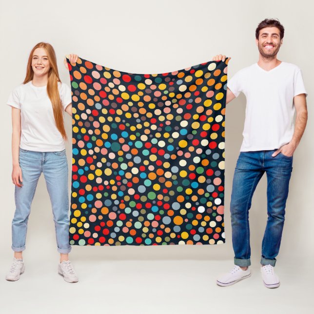 Färglöst Polka dots på Mörkens bakgrund Fleecefilt (På plats)