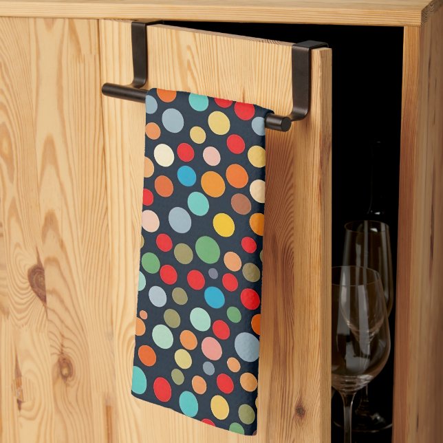 Färglöst Polka dots på Mörkens bakgrund Kökshandduk (Thirds Fold)