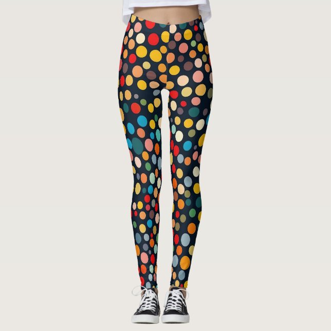 Färglöst Polka dots på Mörkens bakgrund Leggings (Framsida)