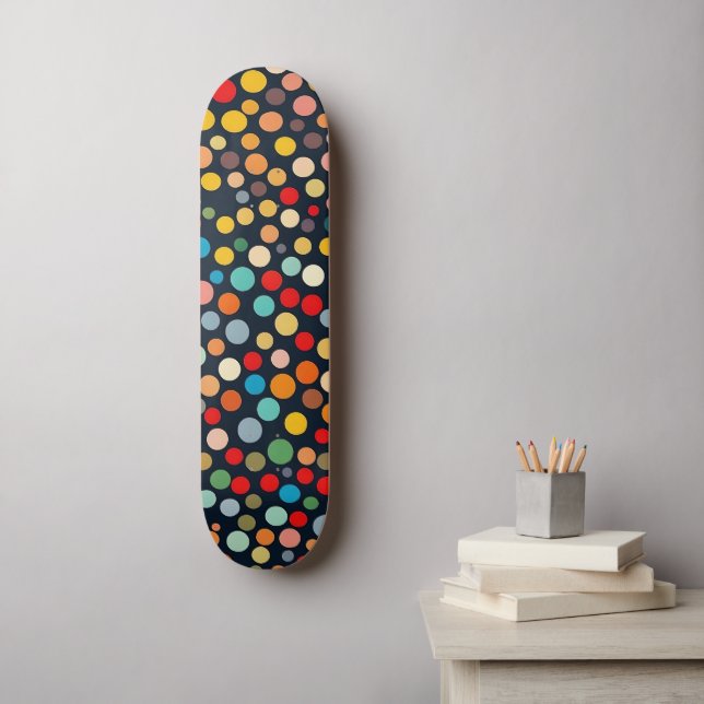 Färglöst Polka dots på Mörkens bakgrund Mini Skateboard Bräda 18,5 Cm (Väggkonst)