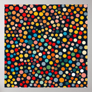 Färglöst Polka dots på Mörkens bakgrund Poster
