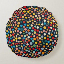 Färglöst Polka dots på Mörkens bakgrund Rund Kudde