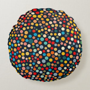 Färglöst Polka dots på Mörkens bakgrund Rund Kudde