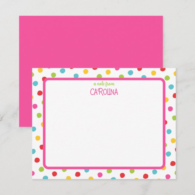 Färglöst Polka dots på Rosa Cute Girly Note Card Anteckningskort (Fram/baksida)
