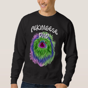 Färglöst Pop Porträtt Pekingese Hund Pappa Far D Lång Ärmad Tröja
