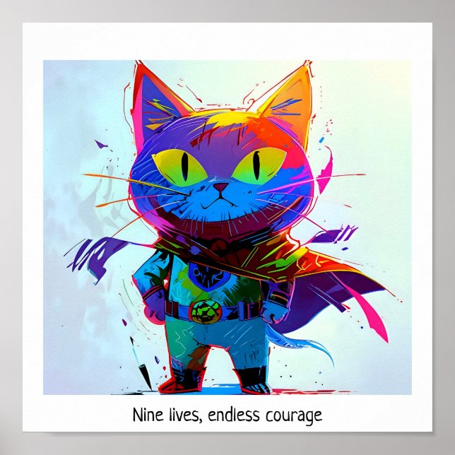 Färglöst popkonst redigerbar Toppen Hero Cat Poster (Framsidan)