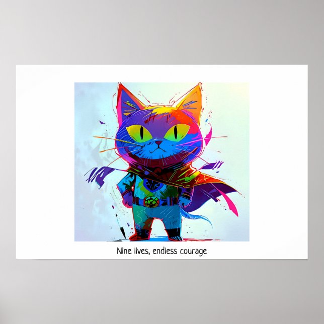 Färglöst popkonst redigerbar Toppen Hero Cat Poster (Framsidan)