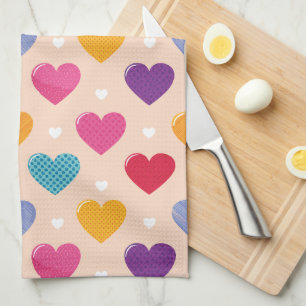 Färglöst poppart Heart Mönster Kökshandduk