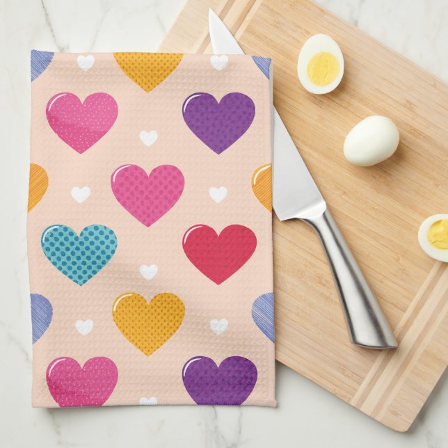Färglöst poppart Heart Mönster Kökshandduk (Vikt i Fjärdedel)