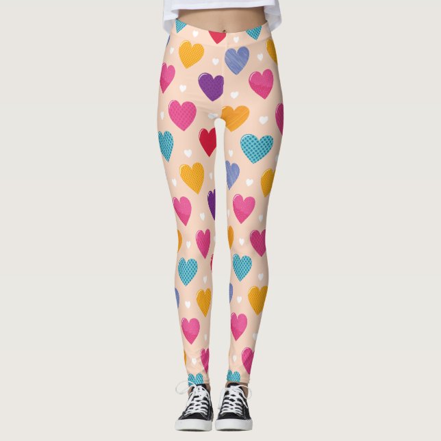 Färglöst poppart Heart Mönster Leggings (Framsida)