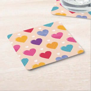 Färglöst poppart Heart Mönster Underlägg Papper Kvadrat