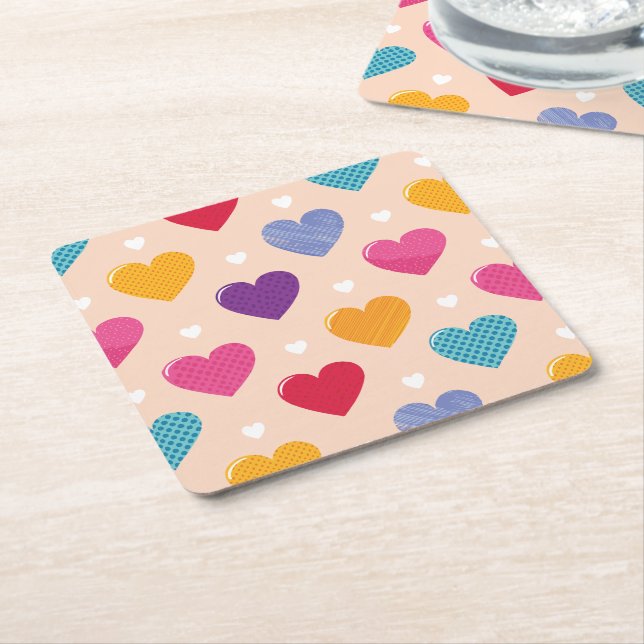 Färglöst poppart Heart Mönster Underlägg Papper Kvadrat (Vinklad)