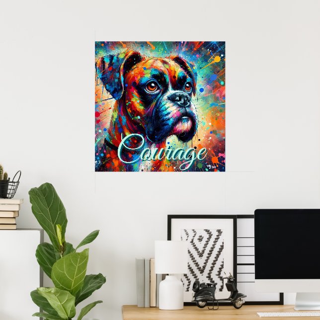Färglöst poppsgraf Boxer Hund Teal Blue Hundar Poster (Hemmakontoret)