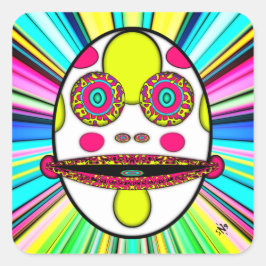 Färglöst psykedeliskt ägg ansikte v1 fyrkantigt klistermärke