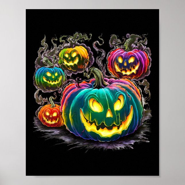 Färglöst Pumpkin Spöken Jack o lantern Halloween F Poster (Framsidan)
