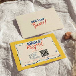 Färglöst QR-kod Handskriven Quirky Cute Bröllop OSA Kort