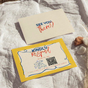 Färglöst QR-kod Handskriven Quirky Cute Bröllop OSA Kort