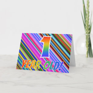 Färglöst Rand + Rainbow Mönster "1-årig!" Kort