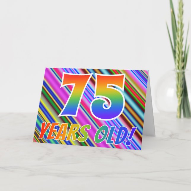 Färglöst Rand + Rainbow Mönster "75-årsjubileum!" Kort (Framsida)