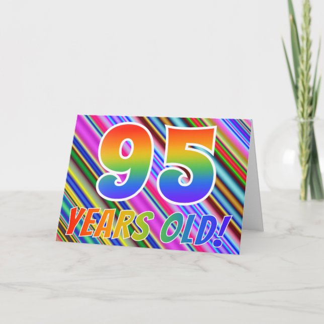 Färglöst Rand + Rainbow Mönster "95-årsjubileum!" Kort (Framsida)