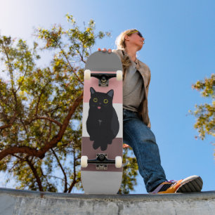 Färglöst rand,svart katt teckning mini skateboard bräda 18,5 cm
