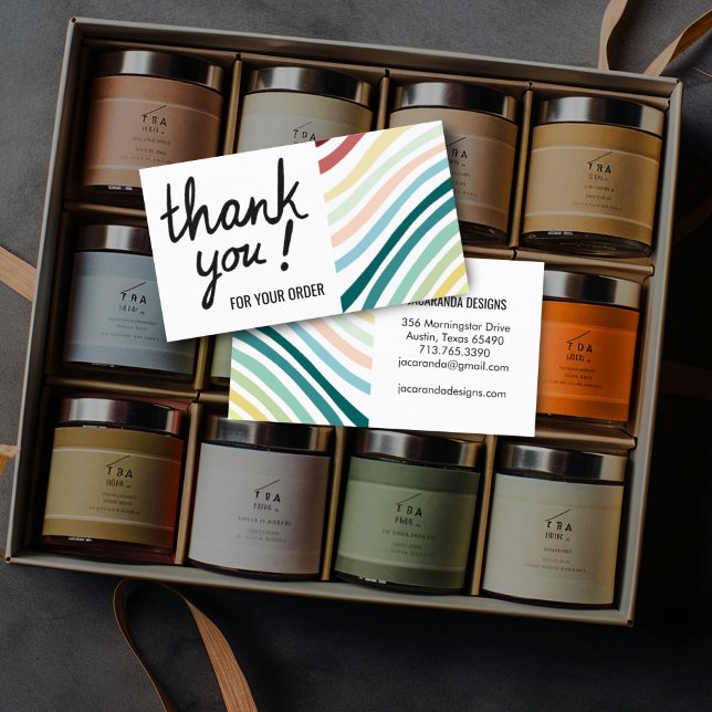 Färglöst Rand-Tack för orderköp Visitkort (Colorful stripes thank you cards . Add to customer orders to thank your clients for their business)