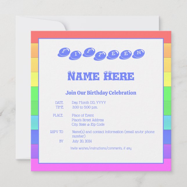 Färglöst regnbåge blå Roligten Barns födelsedag Pa Inbjudningar (Framsida)