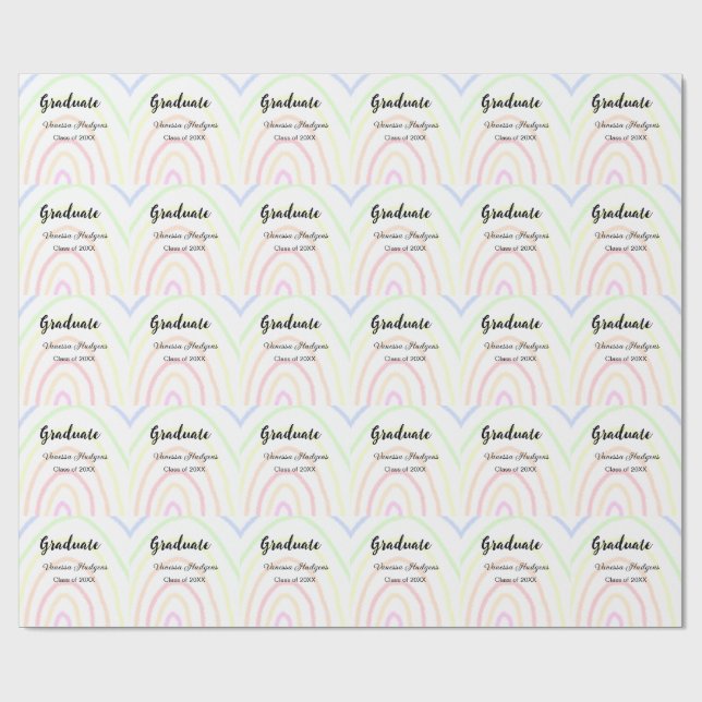 Färglöst regnbåge boho studenten lägg till namn år presentpapper (Platt)