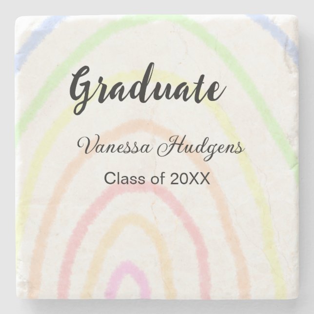 Färglöst regnbåge boho studenten lägg till namn år stenunderlägg (Framsidan)