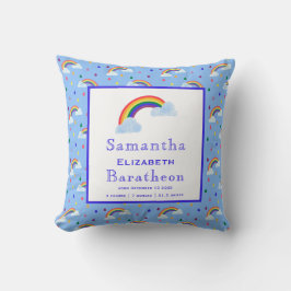 Färglöst regnbåge Rain Personlig Baby Birth Stat Kudde