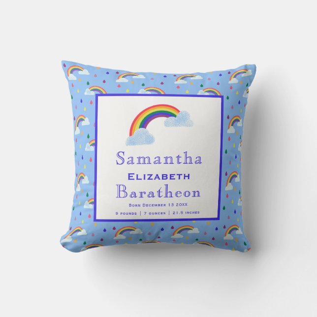 Färglöst regnbåge Rain Personlig Baby Birth Stat Kudde (Framsida)