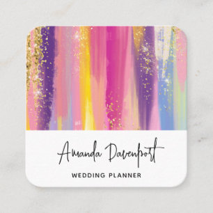 Färglöst regnbåge Rand med Faux Guld Glitter Fyrkantigt Visitkort