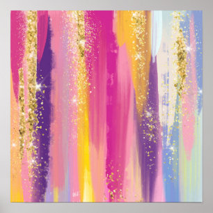 Färglöst regnbåge Rand med Faux Guld Glitter Poster