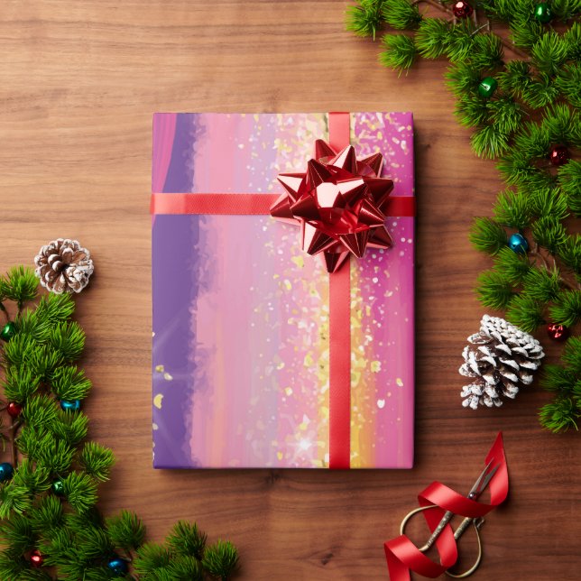 Färglöst regnbåge Rand med Faux Guld Glitter Presentpapper (Julgåva)