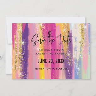 Färglöst regnbåge Rand med Faux Guld Glitter Spara Datumet