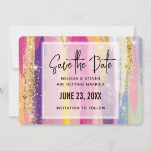 Färglöst regnbåge Rand med Faux Guld Glitter Spara Datumet