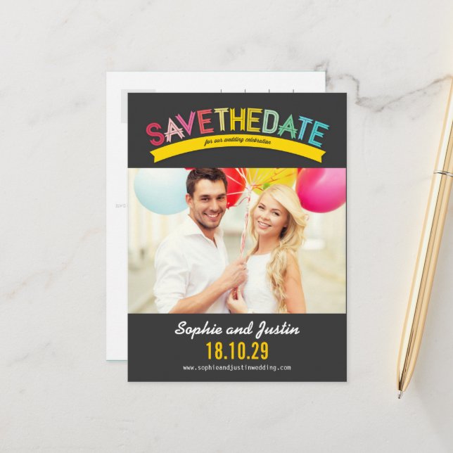 Färglöst regnbåge sommarfotomodern Spara datumet Meddelande Vykort (Fram/Back In Situ)