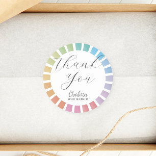 Färglöst regnbåge Sunburst Baby Shower Tack Runt Klistermärke