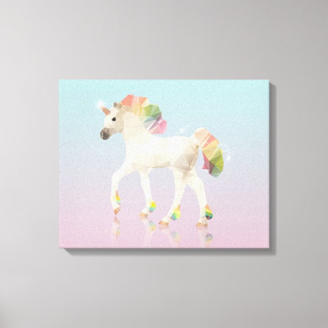 Färglöst regnbåge Unicorn Polygon - omformad kanva Canvastryck (Framsida)