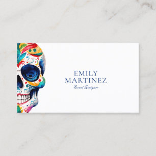 Färglöst Retro Blommigt Sugar Skull på vitt Visitkort
