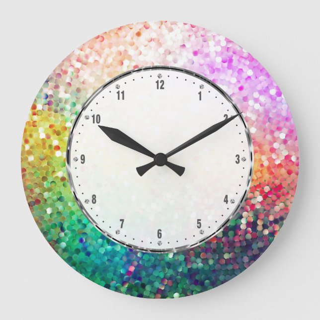 Färglöst Retro Glitter-utskrift Stor Klocka (Framsida)