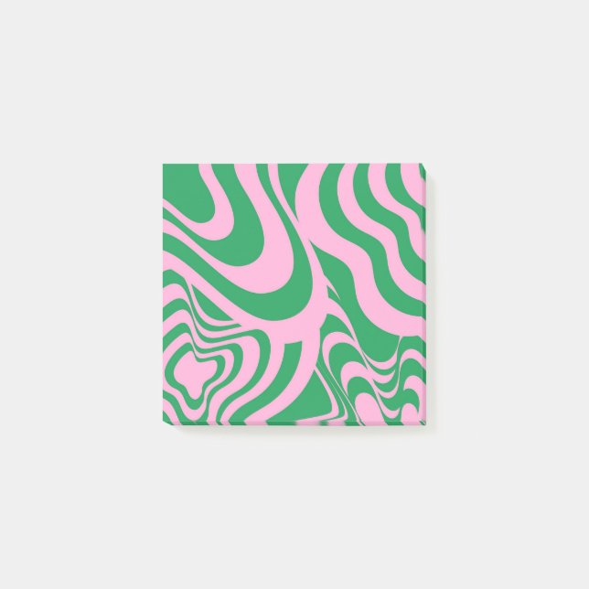 Färglöst Retro Swirl Groovy Y2K Mönster Post-it Block (Framsida)