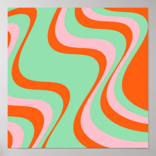 Färglöst Retro Swirl Groovy Y2K Mönster Poster