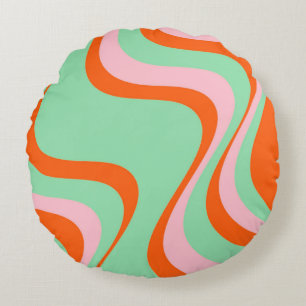 Färglöst Retro Swirl Groovy Y2K Mönster Rund Kudde